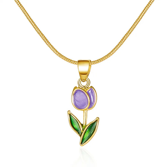 Tulip Pendant Necklace in Purple - Picture 1 of 2